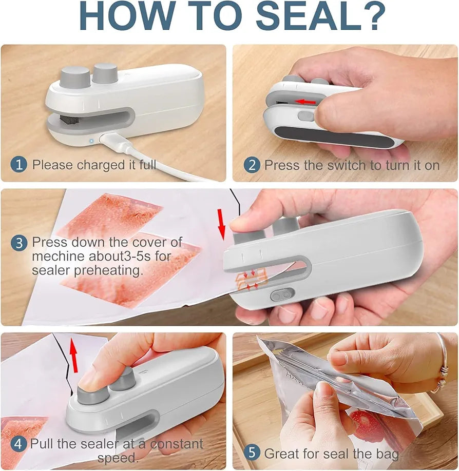 2-in-1 Mini Bag Sealer & Cutter – Rechargeable & Portable