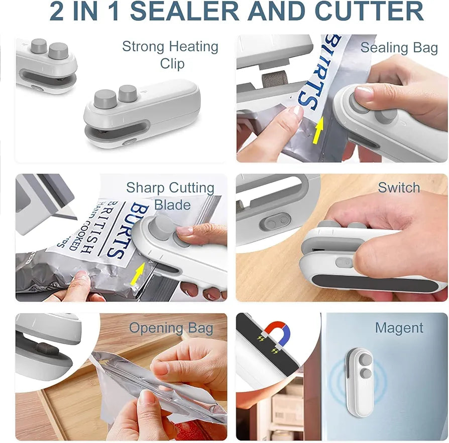 2-in-1 Mini Bag Sealer & Cutter – Rechargeable & Portable