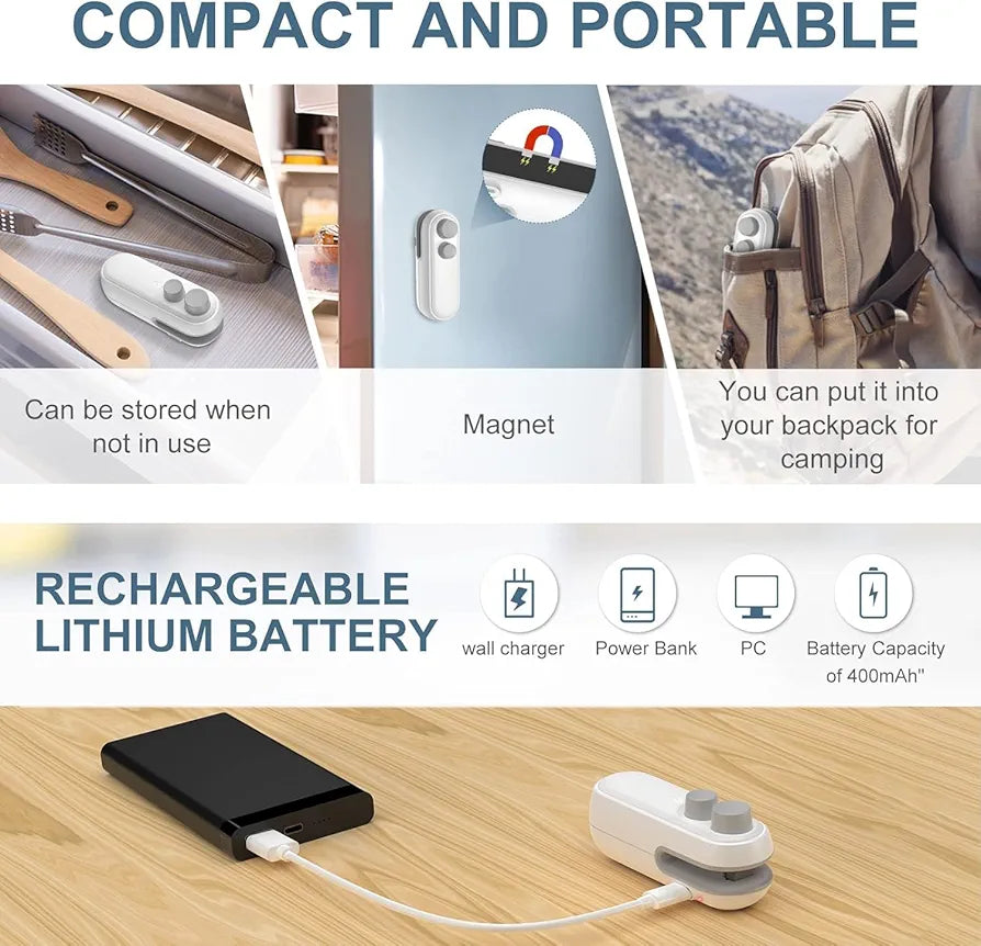 2-in-1 Mini Bag Sealer & Cutter – Rechargeable & Portable