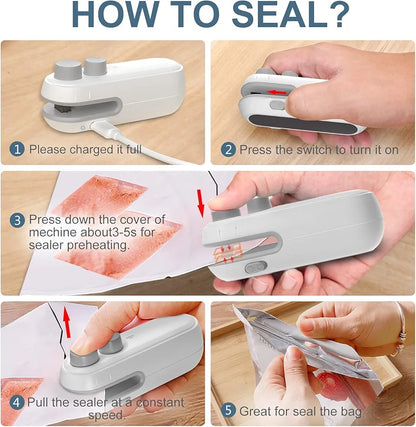 2-in-1 Mini Bag Sealer & Cutter – Rechargeable & Portable