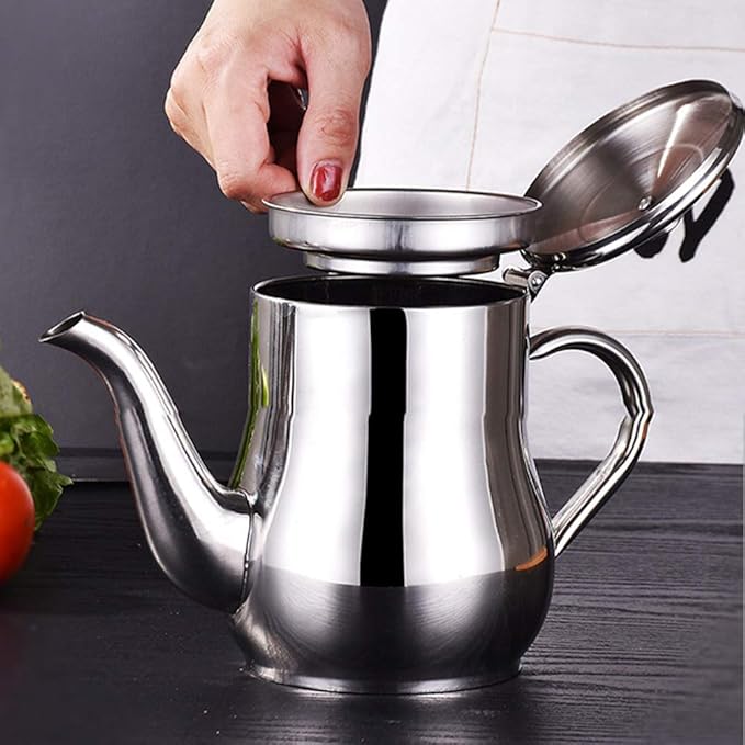 Stainless Steel Oil Dispenser with Strainer Lid | Multipurpose Cooking Oil Container for Kitchen