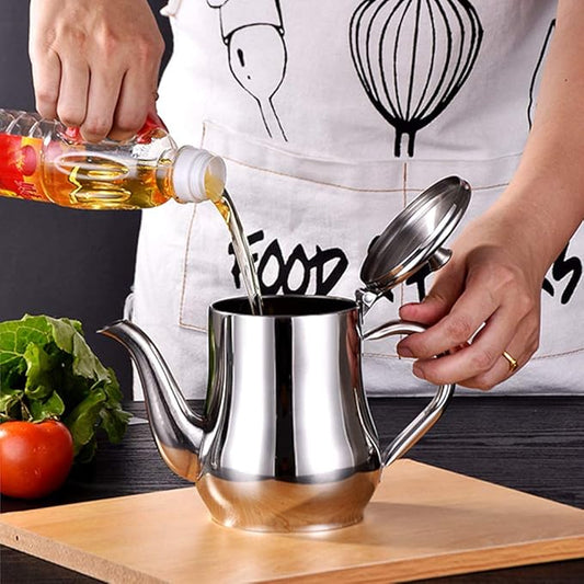 Stainless Steel Oil Dispenser with Strainer Lid | Multipurpose Cooking Oil Container for Kitchen